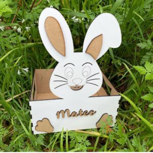 Caja ahijados conejo en madera