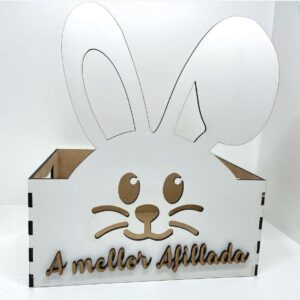 Caja ahijados conejo en madera